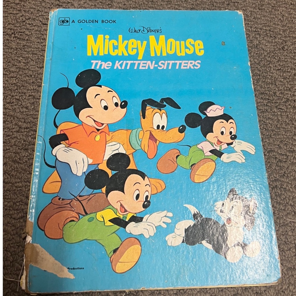 Vintage 1979 Walt Disney Mickey Mouse The Kitten-Sitters Golden Book Hardcover